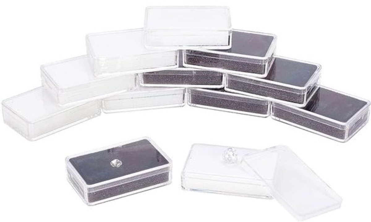 Dailygoods- Edelsteendisplaydoos 16 Stuks - Sieraden Opbergdoos - Kunststof Houder - Transparante Deksels - Elegante Geschenkdozen - Afmetingen 3,65x5,7x1,45 cm - Sieradenopbergdoos