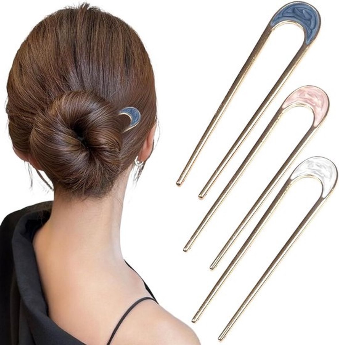 Metalen French Hair Pins U-vorm 3 stuks voor krullend, glad en dik haar