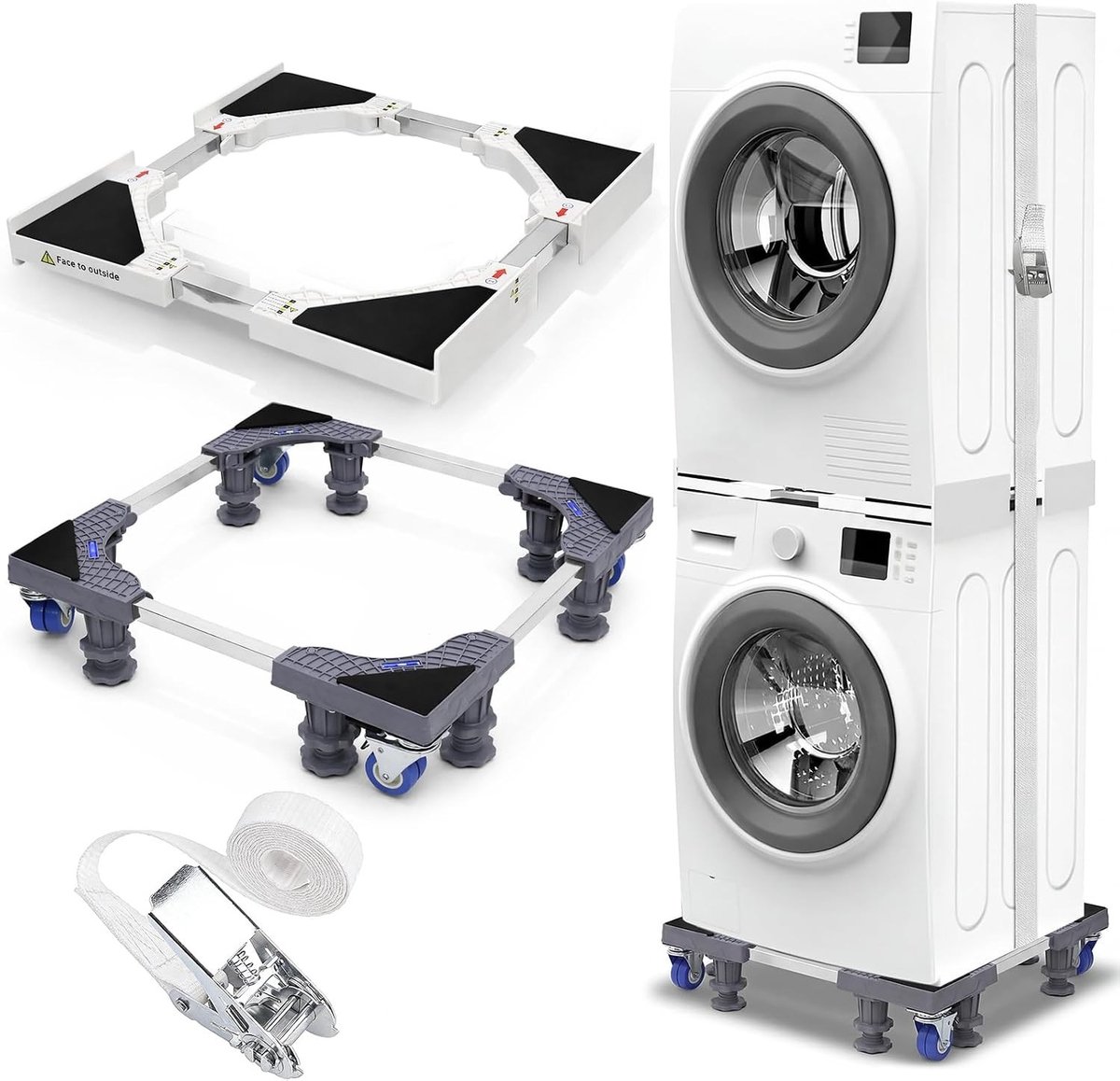 Stapelset voor Wasmachine en Droger - Verstelbaar - Universeel - Met Wielen en Anti-slip