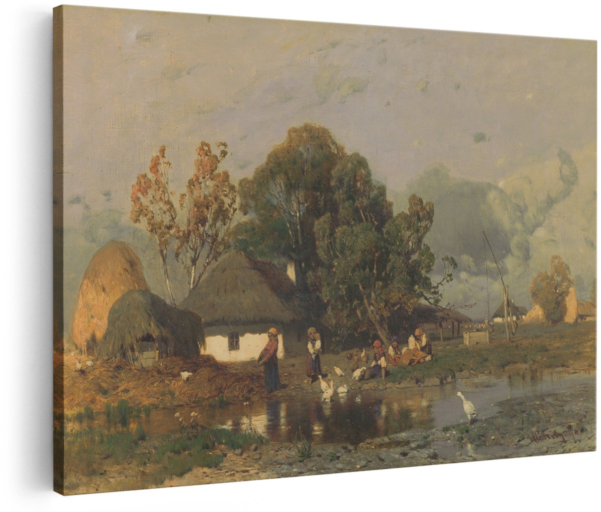 Artaza Canvas Schilderij Landelijk Dorp - 150x100 cm - Groot - Wanddecoratie Landschap - Muurdecoratie Vintage - Decoratie Natuur - Schilderijen Op Canvas