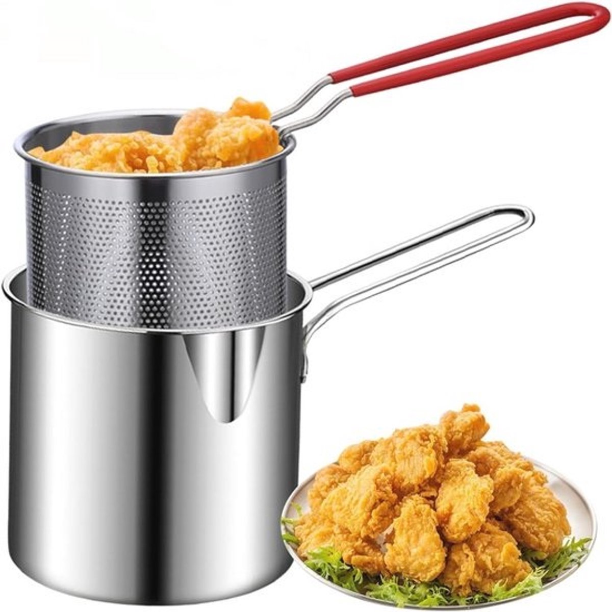 Roestvrijstalen Friteuse Pan met Zeefmand - Ideaal voor Temura en Gebakken Gerechten