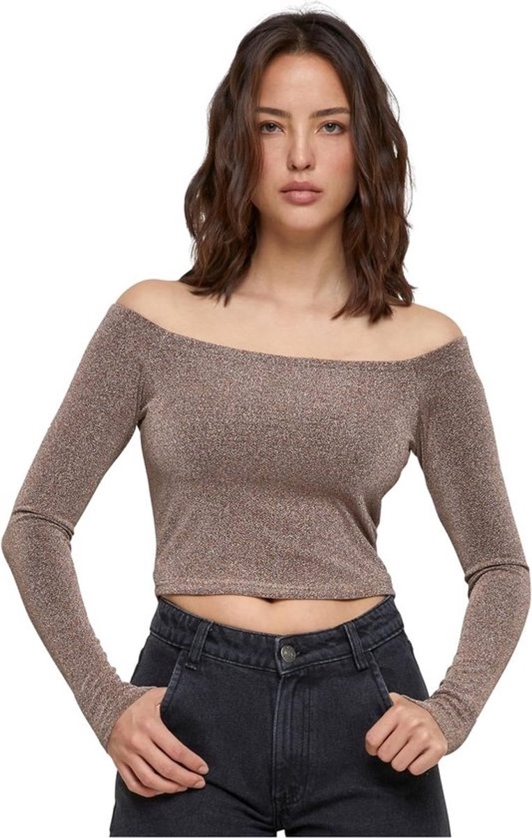 Dames Off Shoulder Glitter Longsleeve Shirt Bordeauxrood