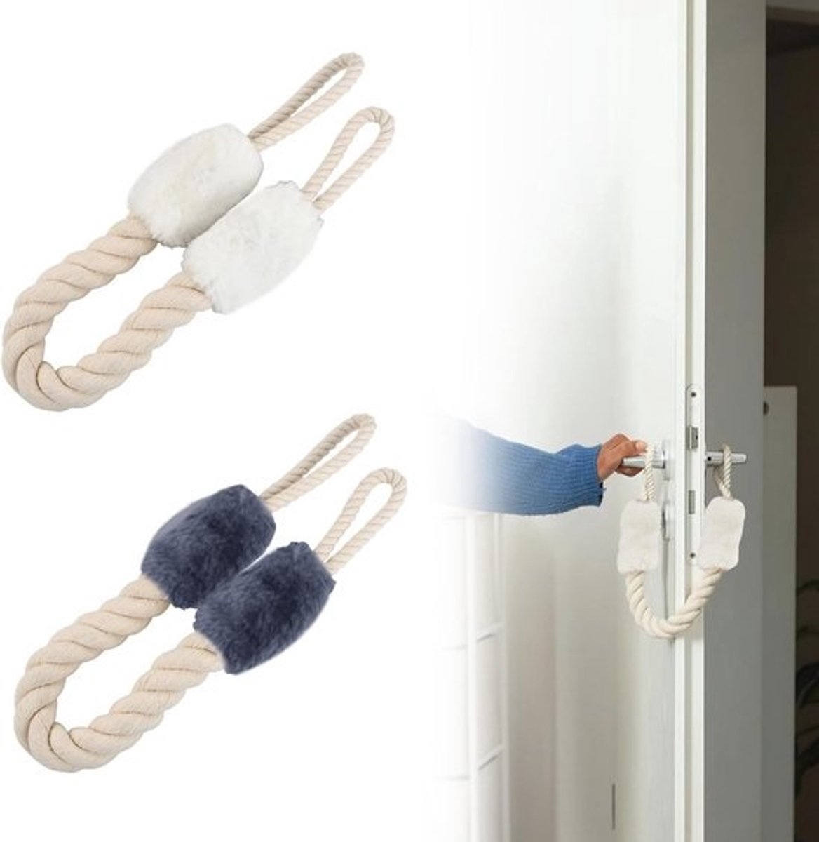 Katoenen Deurstopper Touwen Set van 2 - Veiligheid voor Kinderen en Huisdieren, 60 cm, Klembescherming voor Deuren