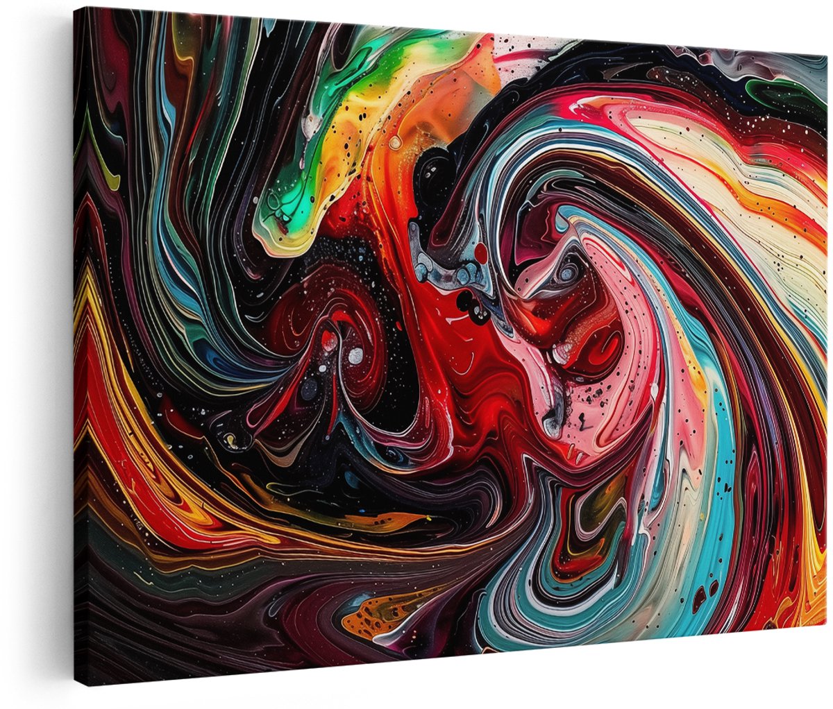 Artaza Canvas Schilderij Kleurrijke Wervelingen van Verf op een Zwarte Achtergrond - 150x100 cm - Groot - Wanddecoratie Woonkamer - Schilderijen - Muurdecoratie