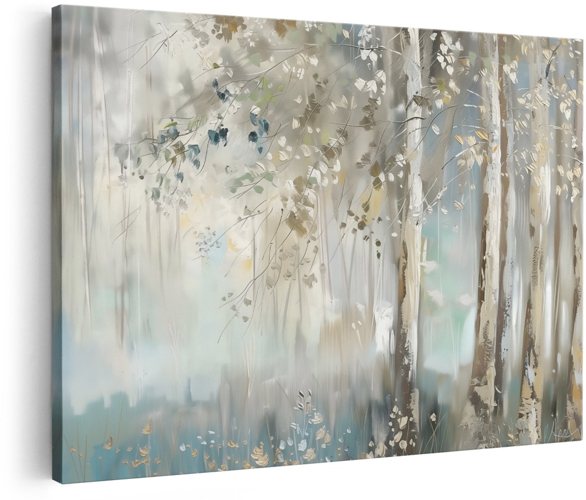 Artaza Canvas Schilderij Berkenbomen in een Bos - 150x100 cm - Groot - Wanddecoratie Woonkamer - Schilderijen - Muurdecoratie