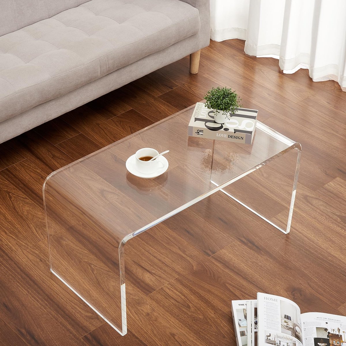 U-Vormige Salontafel - 81x40x41cm - Transparante Acryl Bijzettafel - Minimalistische - Afgeronde Randen - Voor Woonkamer Slaapkamer
