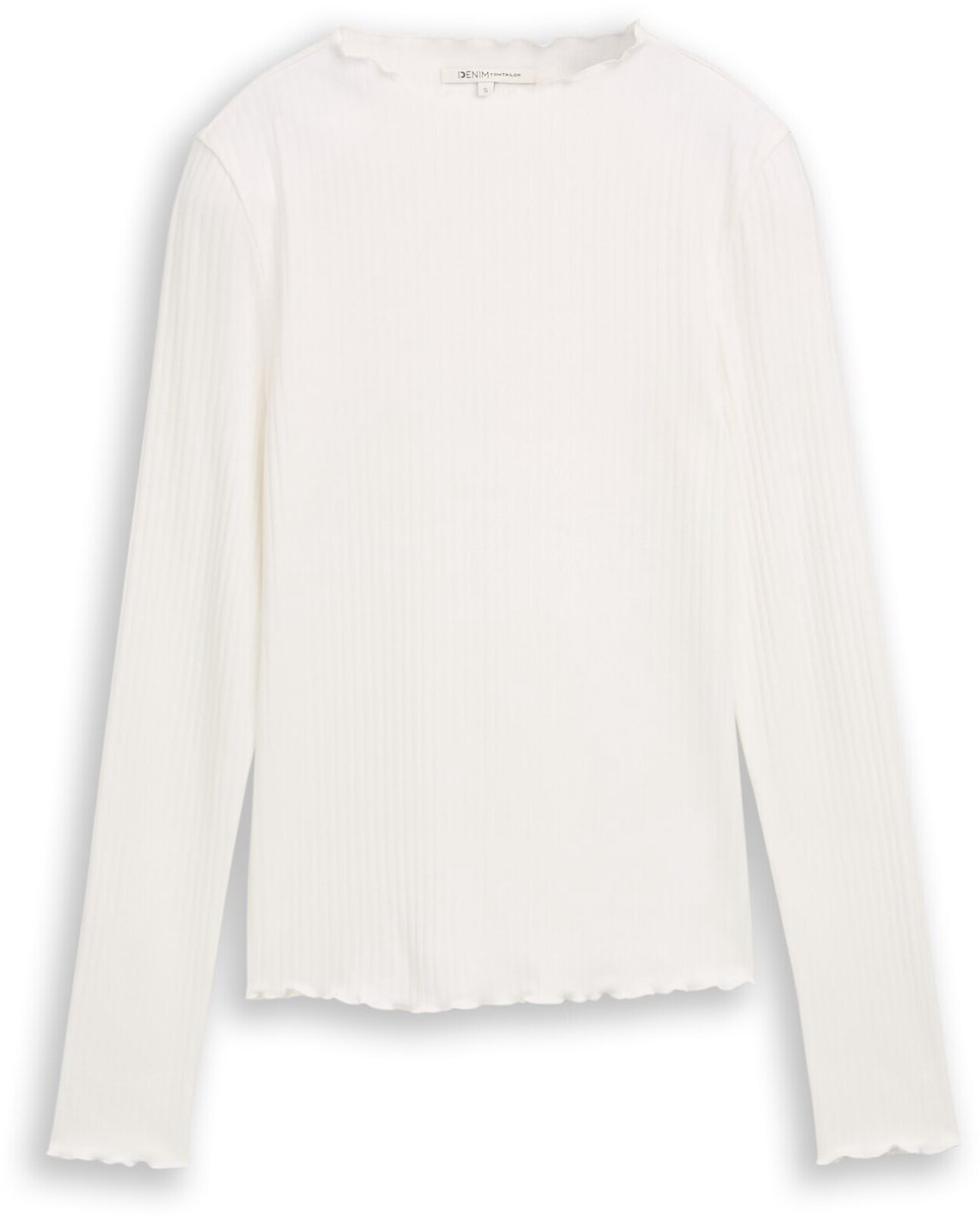 Tom Tailor Denim - T-shirt met lange mouwen en geribde structuur - Maat XS - off white