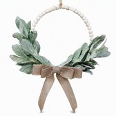 Houten kralenkrans met groen – landelijk, voor muur en deur, zomerdecoratie,Rustieke woonaccessoire met nep bladeren – lichtgewicht en veelzijdig – boho stijl