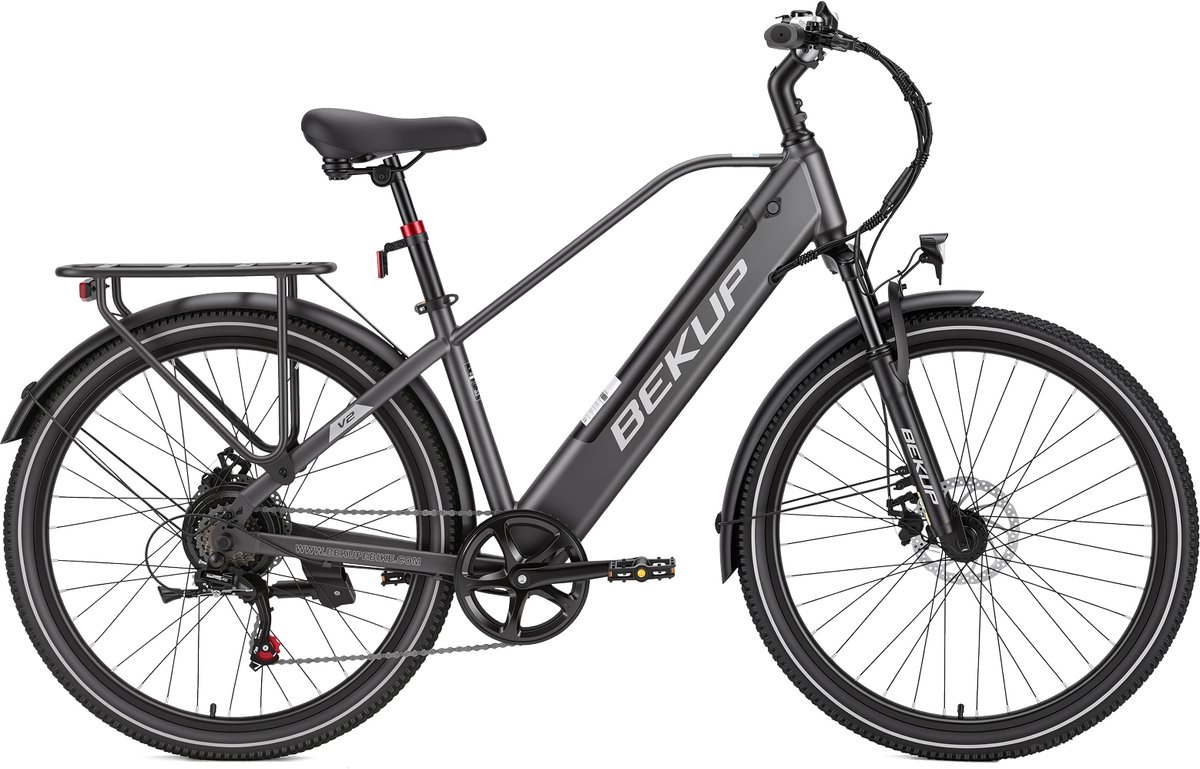 Bekup 26 Inch Heren Elektrische Fiets V2, Hoog‑koolstofstaal Frame, 250W Achtermotor 45Nm, 36V 14,5Ah Accu, Shimano 7‑versnellingen, Schijfremmen, LCD‑display, Trapondersteuning tot 75km