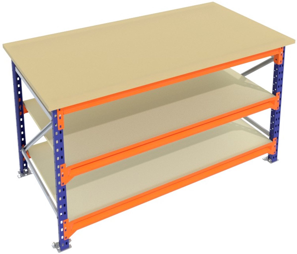 Werkbank & Inpaktafel vast model Blauw 135cmx85cm - 3 niveaus (multiplex)