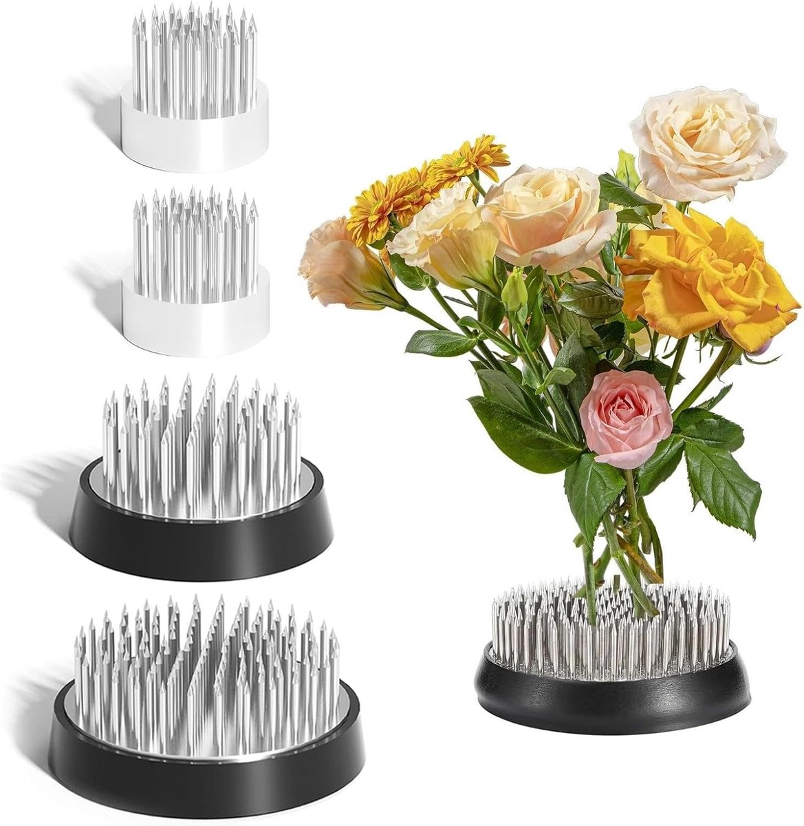 Ronde Bloemenhouder van RVS met 4 Stukken en 3 Maten voor Bloemstukken en Ikebana in Huis en Tuin