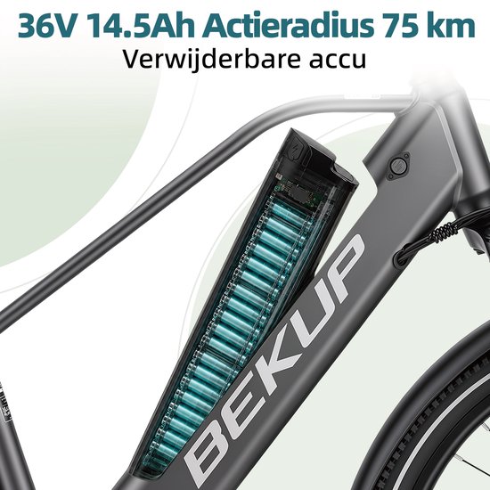 Bekup 26 Inch Heren Elektrische Fiets V2, Hoog‑koolstofstaal Frame, 250W Achtermotor 45Nm, 36V 14,5Ah Accu, Shimano 7‑versnellingen, Schijfremmen, LCD‑display, Trapondersteuning tot 75km — afbeelding 2