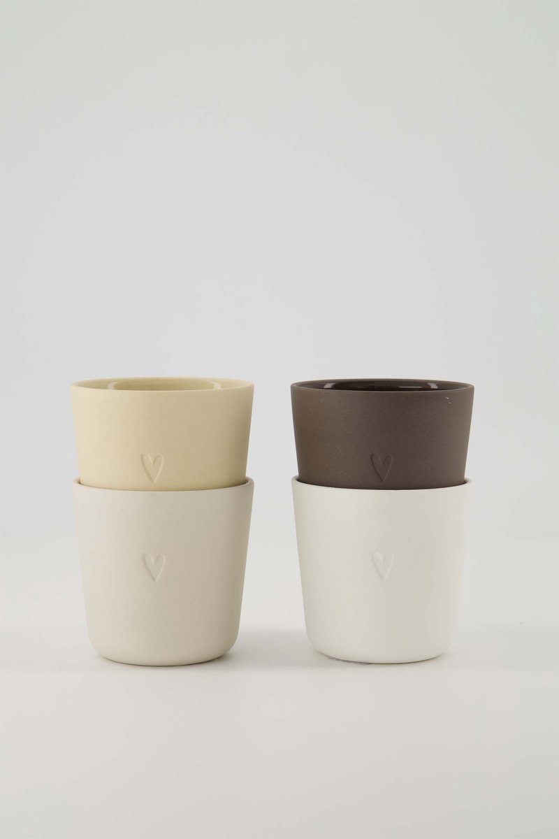 Zusss Set Van 4 Koffiemokken Hartje - Keramiek - Sand, Bruin, Warm Sand & Wit - 230Ml Keramiek Wit / Zand / Bruin