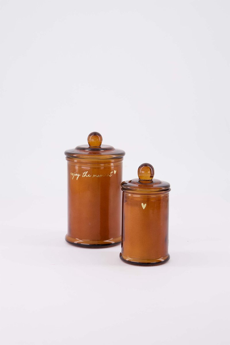 Zusss geurkaars glas met deksel hartje - Camel - Ø7x12cm