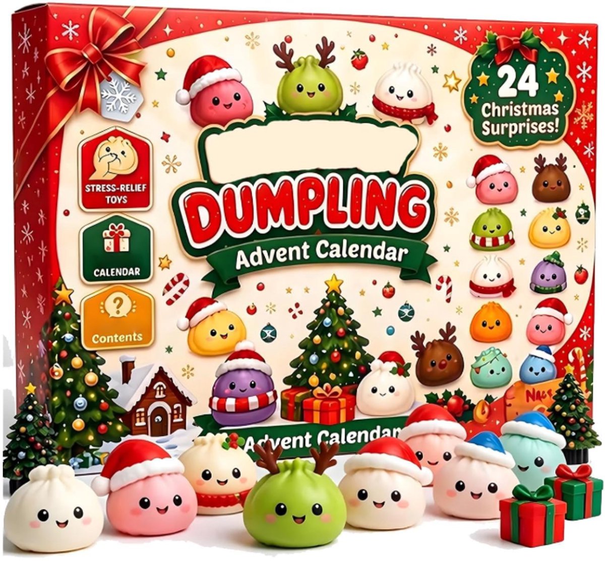 Dumpling Squishy Adventskalender 2026 - 24 Dagen Kerst Aftelkalender met Knijpspeelgoed & Stressballetjes - Antistress Fidget Toys - Geschikt voor Kinderen, Volwassenen, Kerstcadeau & Schoencadeau - 24 Verrassingen - Multikleur – foto 6
