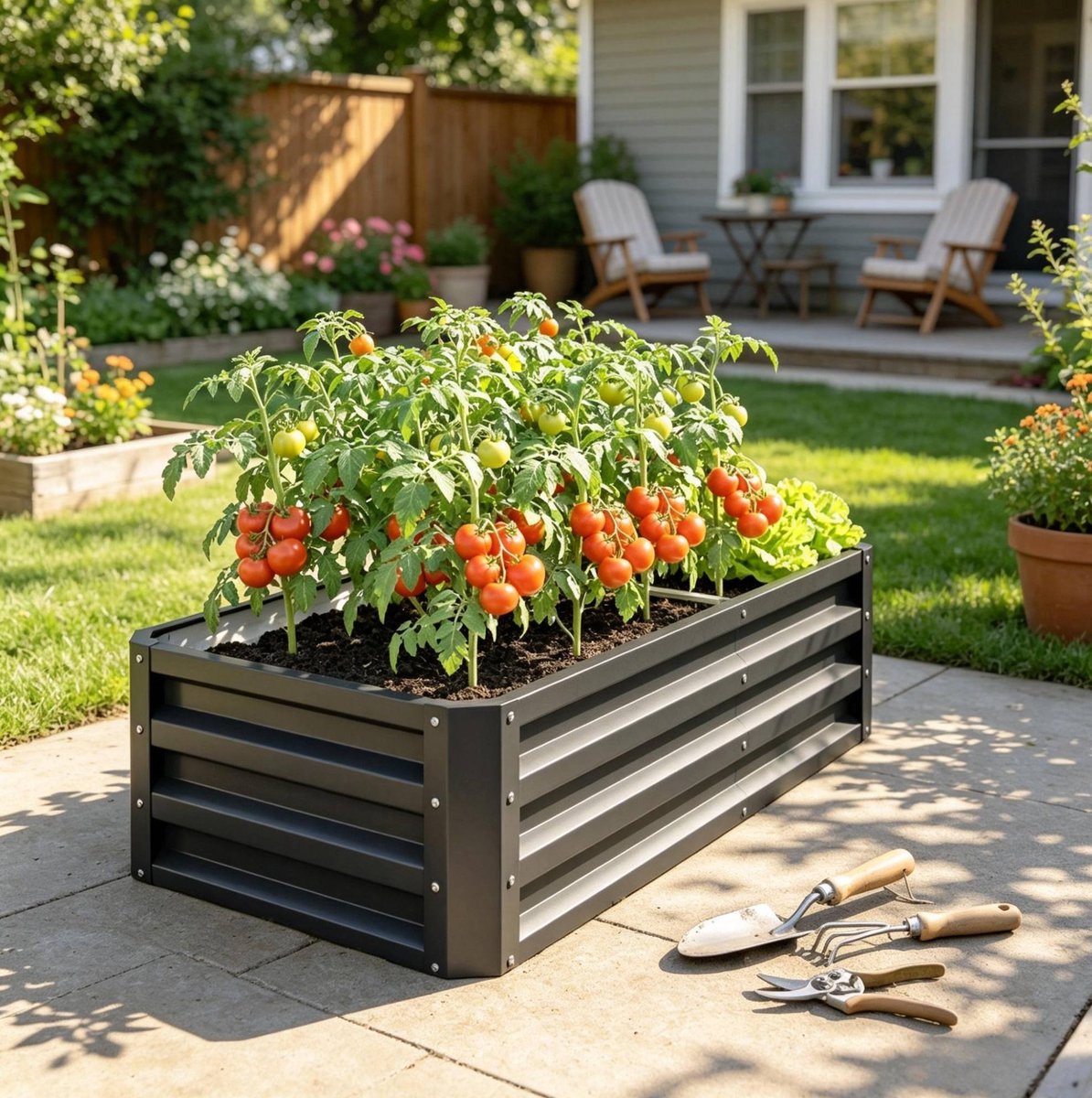 Moestuinbak Met Verhoogde Rand 120 x 60 x 30,5 cm Verzinkt Staal Grijs Voor Buiten Groenten Kruiden En Bloemen