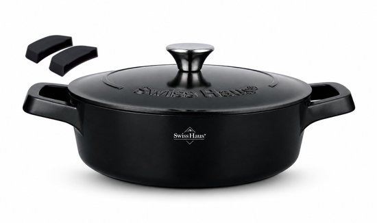 Swiss Haus® ZLC28B Hapjespan Inductie met Deksel - Ø 28 cm / 3.9 Liter - PFAS Vrij - Hapjespannen Voor Alle Warmtebronnen - Braadpan Met Sapphire™ Antiaanbaklaag - Zwart