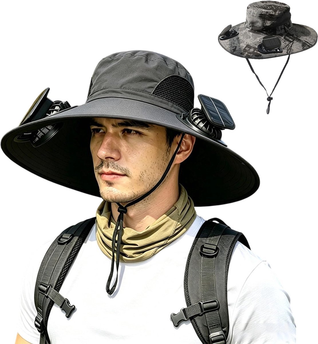 Casalora® Zonnehoed Met 2 Solar Ventilatoren – Brede Rand Bucket Hat Met UPF 50+ UV Bescherming – Zonnehoed Met Ingebouwde Ventilator Voor Heren & Dames – Ideaal Voor Vissen, Strand Golf, Werk En Outdoor Activiteiten