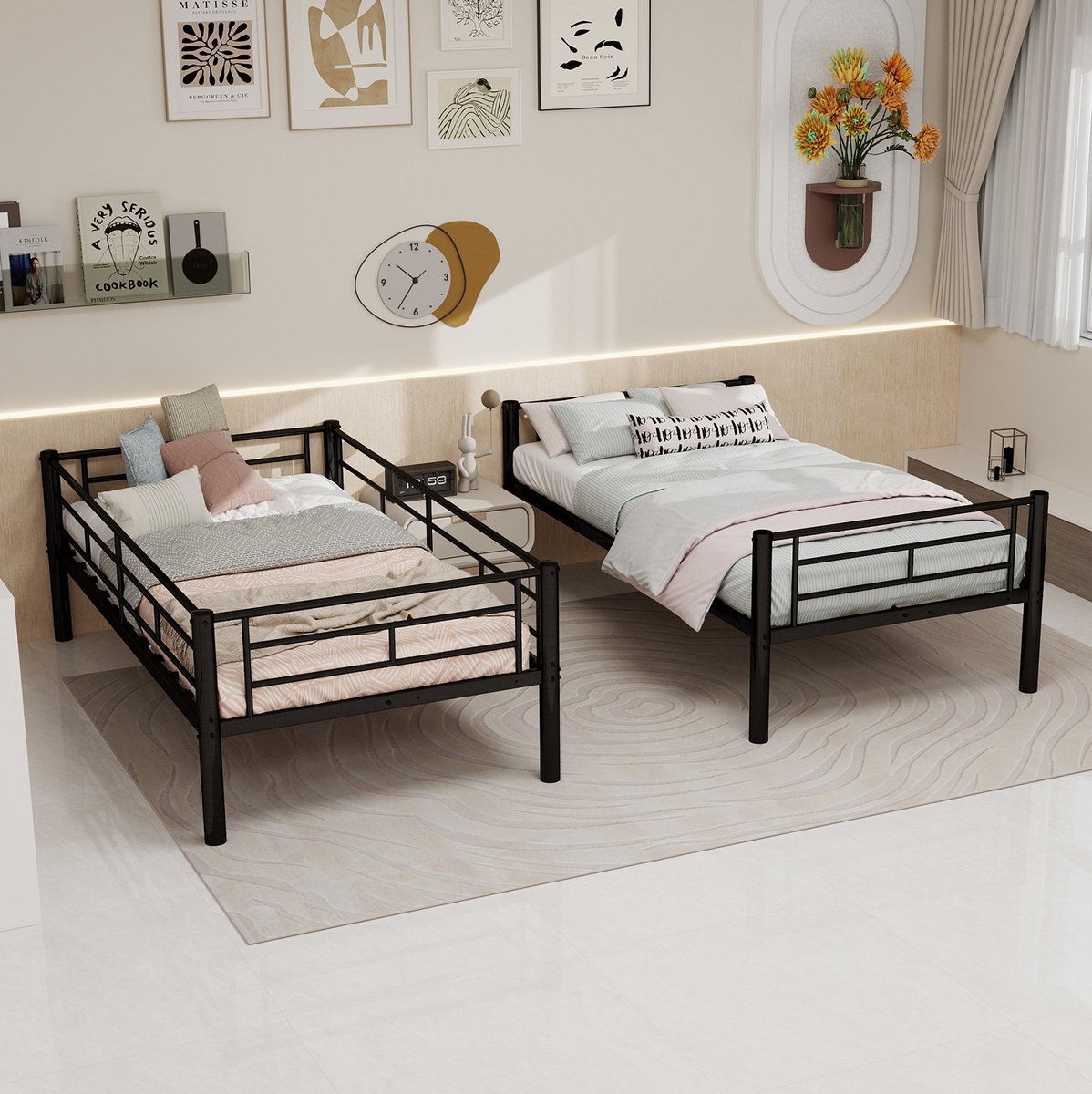 Stapelbed Metaal Zwart 196,6 x 97,8 x 157 cm Voor Matras 90 x 190 cm Met Ladder En Uitvalbeveiliging