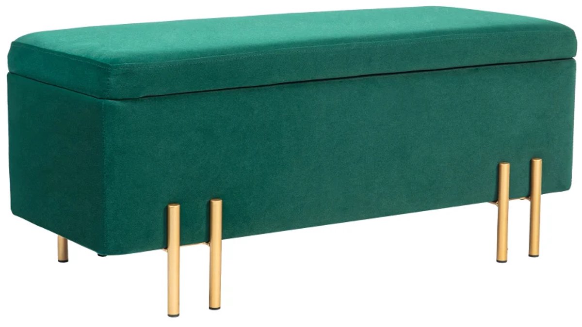 Bankje - Gestoffeerde Bank Met Opbergruimte - Metaal - Rubbenhout - Schuim - 100 x 40 x 42 cm - Groen