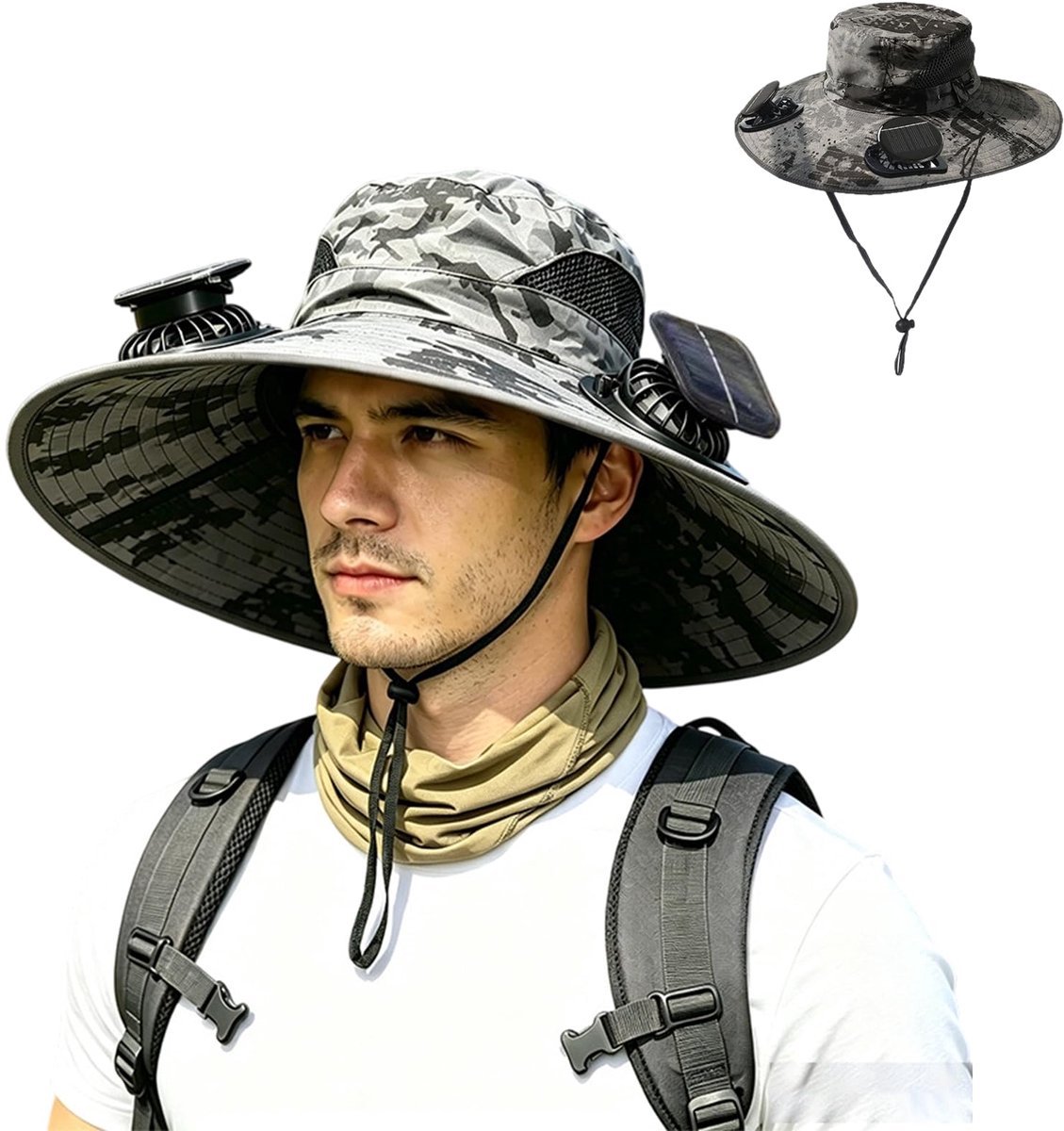 Casalora® Zonnehoed Met 2 Solar Ventilatoren – Brede Rand Bucket Hat Met UPF 50+ UV Bescherming – Zonnehoed Met Ingebouwde Ventilator Voor Heren & Dames – Ideaal Voor Vissen, Strand En Outdoor Activiteiten