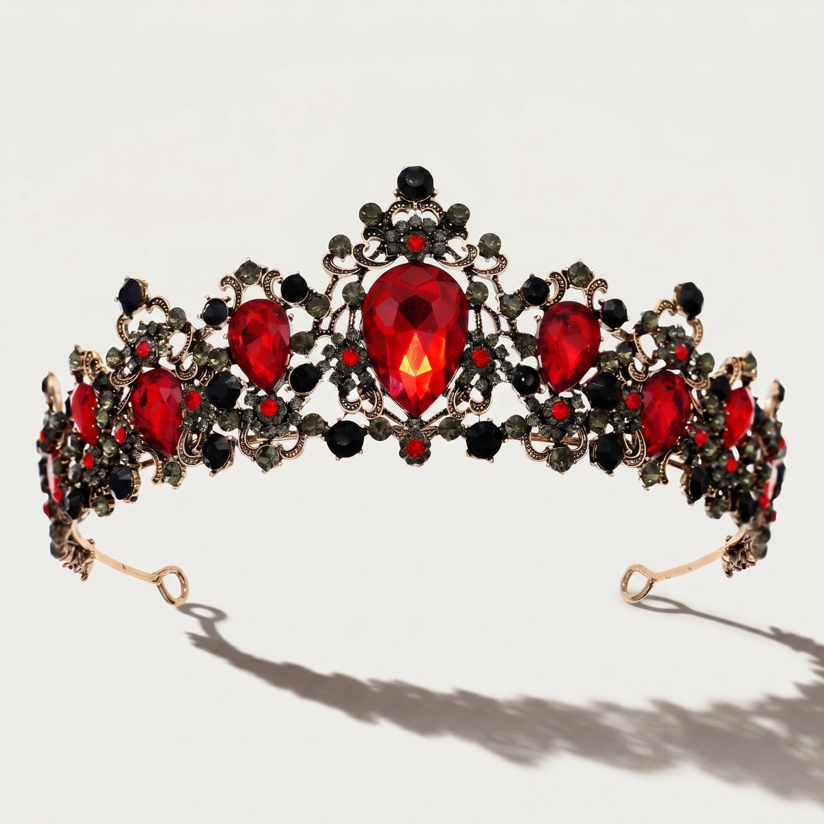 Kroon voor dames-Prinsessenkroon-Diadeem-Kroon-Strass-Elegant en Duurzaam - Geschikt voor Verschillende Gelegenheden-Haarsieraad- Oudgouden rode diamant