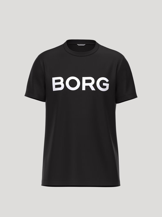 Zwarte T-shirt met korte mouwen en het witte 'BORG' logo op de voorkant.