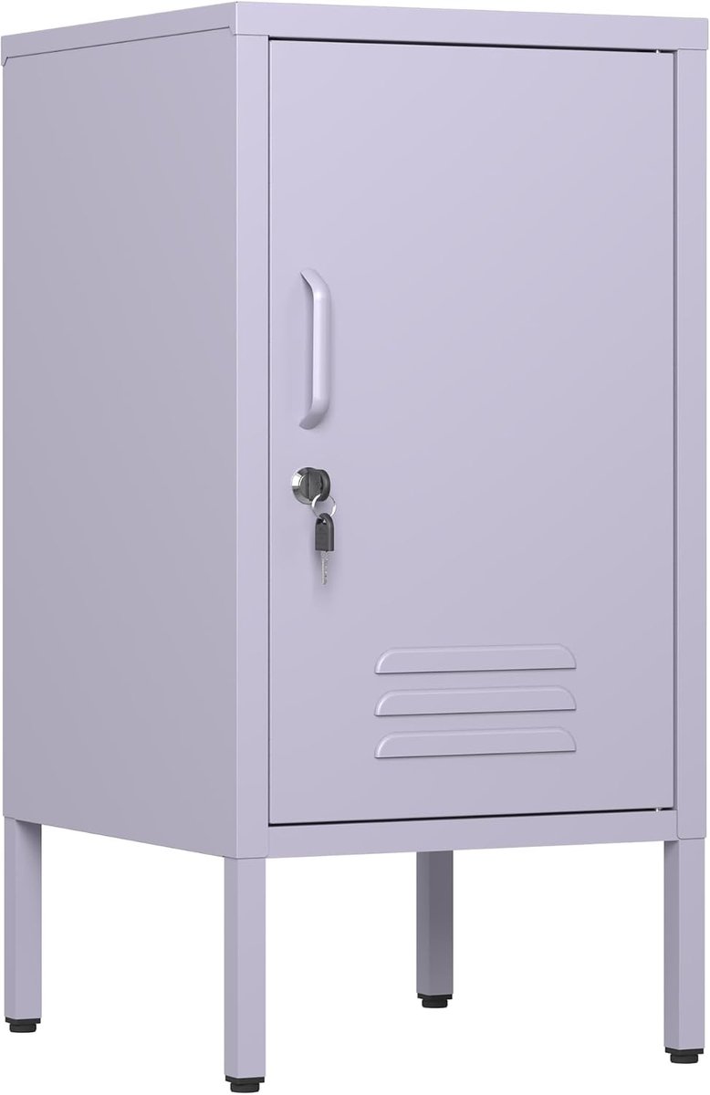 Industrieel Metalen Nachtkastje - Afsluitbaar met Slot - Oranje (Mat) - Modern Kastje met 2 Verstelbare Planken - Locker Stijl - 15 cm Poten