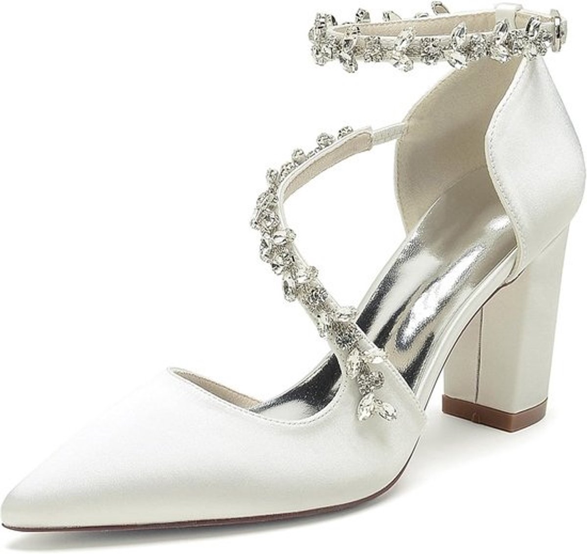Dames Pumps met Enkelriempjes en Gesloten Teen - Zilver - Trouwschoenen