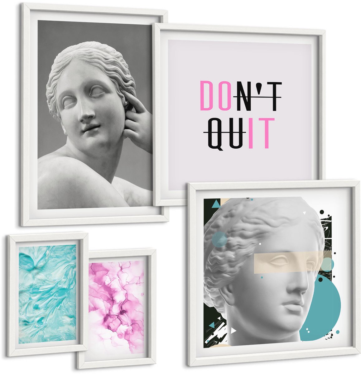 Wallfluent 5-Delige Schilderij Set - Stijlvolle Decoraties Met Klassieke En Moderne Inspiratie. - 50 x 50 cm, 20 x 30 cm En 40 x 60 cm - Stijlvolle Muurdecoratie - Slaapkamer