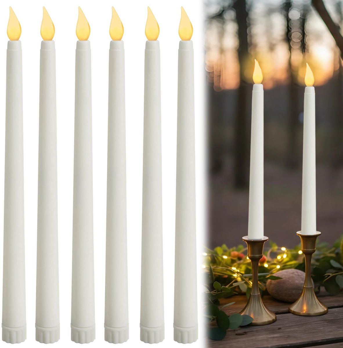 GuBaoZhuo Led-staafkaars, 6 stuks witte led-staafkaarsen, flikkerende vlam, nepkaarsen, vlamloze kaarsen, kunststof - ShopVlot