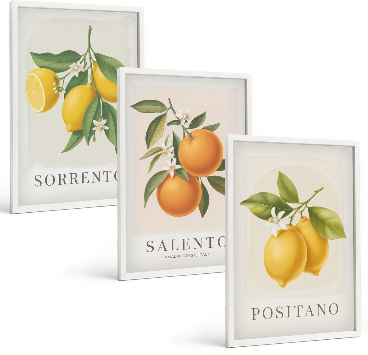 Wallfluent 3-Delige Schilderij Set - Citroenen En Sinaasappels Van De Amalfikust In Italië - 40 x 60 - Wanddecoratie - Schilderijen Set - Kantoor - Stijlvolle Muurdecoratie