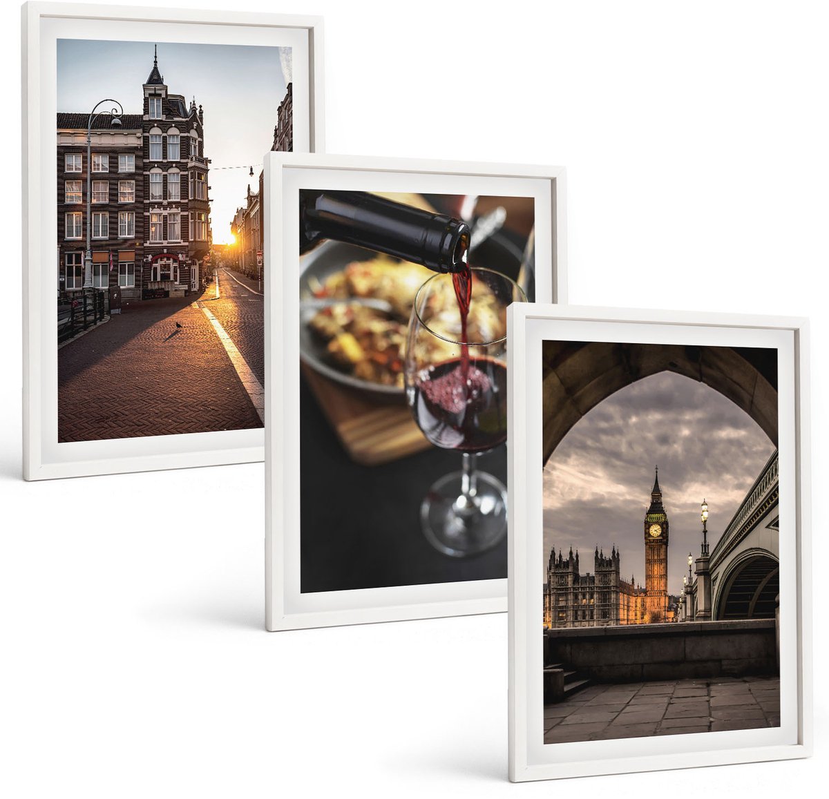 Wallfluent 3-Delige Schilderij Set - Een Serie Foto'S Met Stadseten En Een Uitzicht Op Londen. - 40 x 60 - Moderne Wanddecoratie - Woonkamer