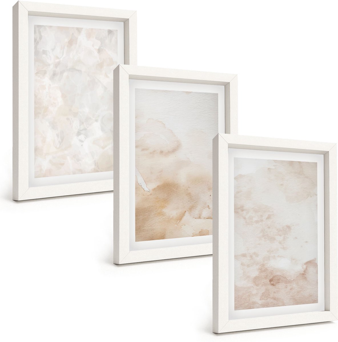 Wallfluent 3-Delige Schilderij Set - Modieuze Texturen In Pastelkleuren. - 20 x 30 - Stijlvolle Muurdecoratie - Slaapkamer - Woonkamer Decoratie