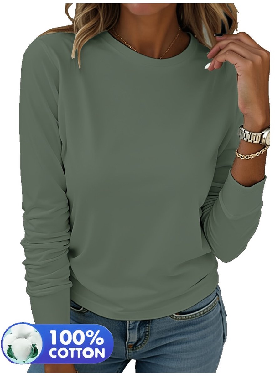 Currero Longsleeve Dames Oversized Lange Mouwen Shirt Roundneck Vrouwen Kleding T-Shirt Azuurblauw