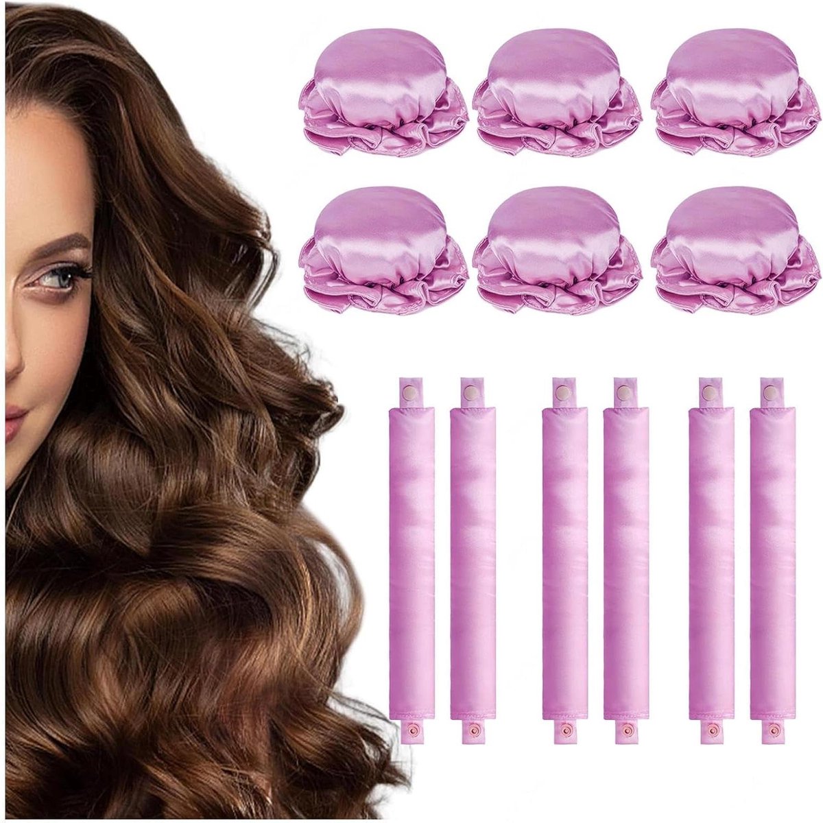 Krulspelden Set - Haarrollers - Haar Krullen - Hittevrij Resultaat - 6 Stuks - Roze