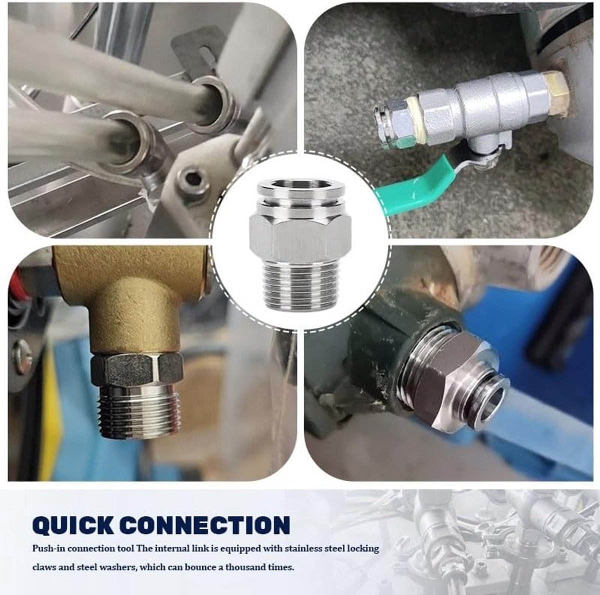 Set van 2 pneumatische aansluitingen met push-tip, roestvrijstalen adapter voor 8 mm buizen met BSP schroefdraad, geschikt voor lucht- en vloeistofsystemen