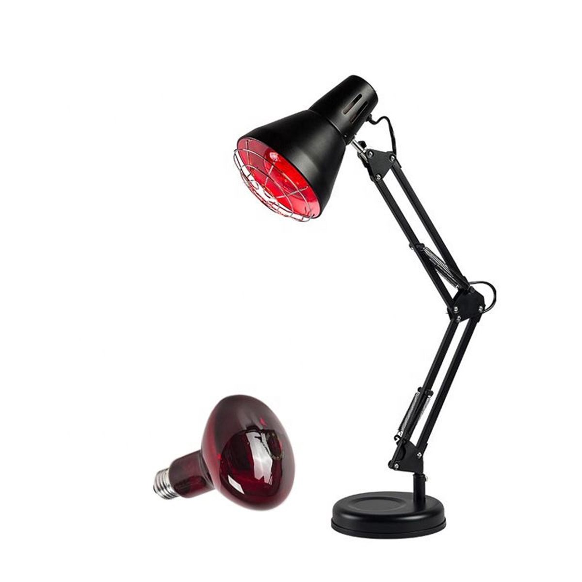 Infrarood warmtelamp - Roodlichttherapie - Draagbare roodlichtlamp - Wellness voor thuis - Geschikt voor gewrichten, spieren en huid - Inclusief lamp - Met clip - 150W - Metalen tafelmodel met lange arm - Zwart