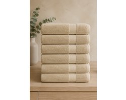 The Linen Room Handdoeken – 70 x 140 cm – Set van 6 – 100% Katoen – 650 GSM Dubbelgetwijnd 20/2 Garen – OEKO-TEX® – Extra Zacht & Hoog Absorberend – Licht beige