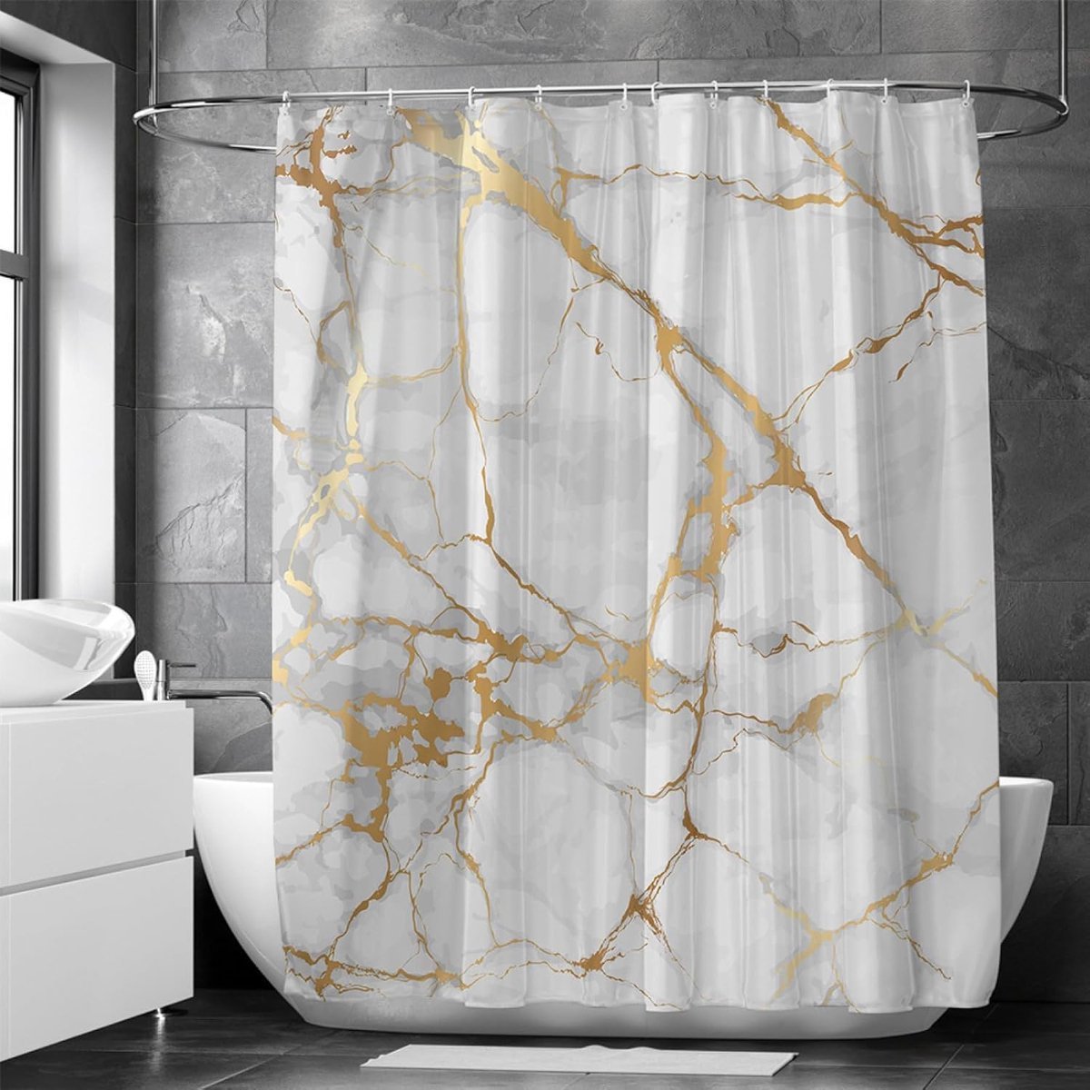 Douchegordijnen-wit goud marmeren textuur-Anti-schimmel waterdicht-Polyester-Wasbaar-met 12 haken-180 x 200 cm