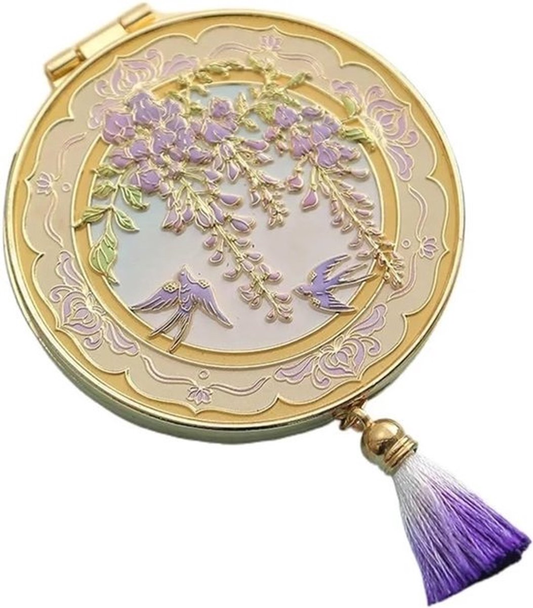 Zakspiegel Metaal - Make-up Spiegel - Draagbaar Gemak - Opvouwbaar Design - 7.6 cm Diameter - Paars