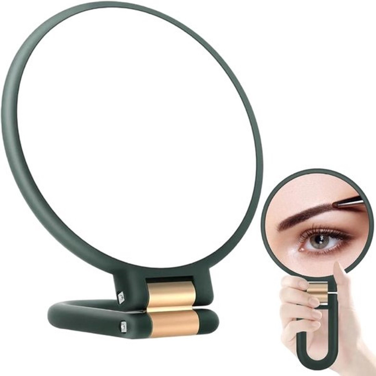 Vergrotende Handspiegel - Dubbelzijdig Draagbaar - Make-up en Huidverzorging - Opvouwbaar Handvat - 15x Vergroting - Donkergroen