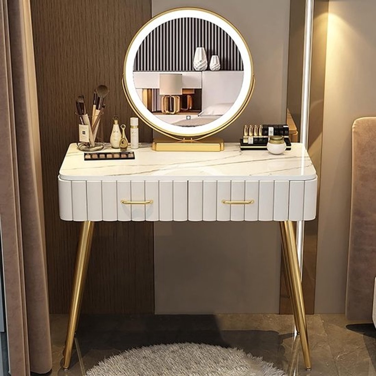 Kaptafel met Spiegel - Make-up Tafel - Make-up Aanbrengen - Dimbare Touchscreen Spiegel - 80 cm Breed - Wit