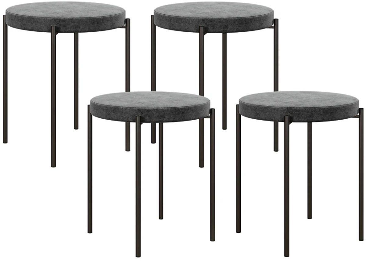 Eetkamerstoel - Keukenkruk - Set Van 4 - Stapelbaar - Fluweellook - Draagvermogen Tot 100 kg - Stalen Frame - 41,5 x 41,5 x 46 cm - Donkergrijs