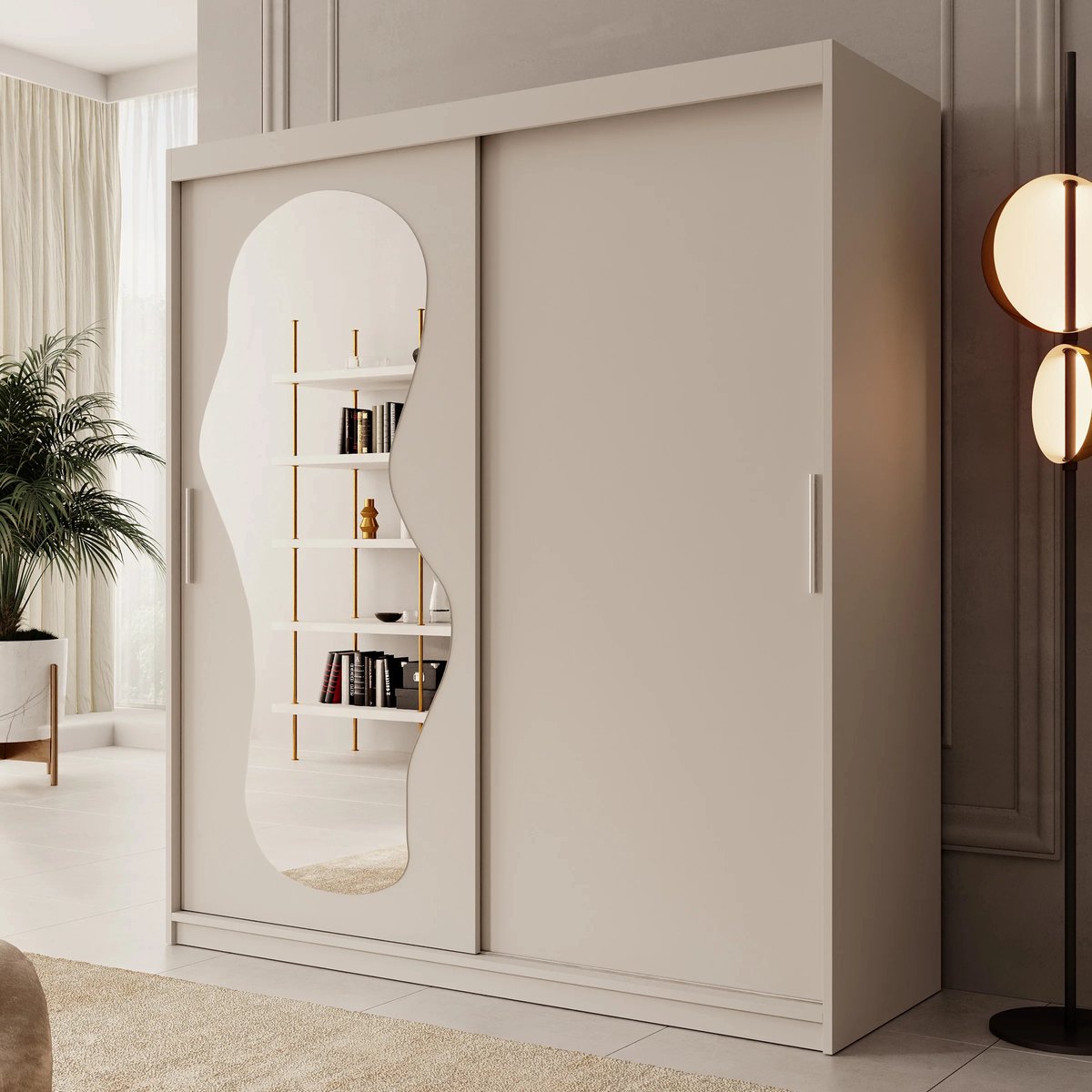 MEUBELLA Kledingkast Ulysses - Beige - 180 cm - Met spiegel