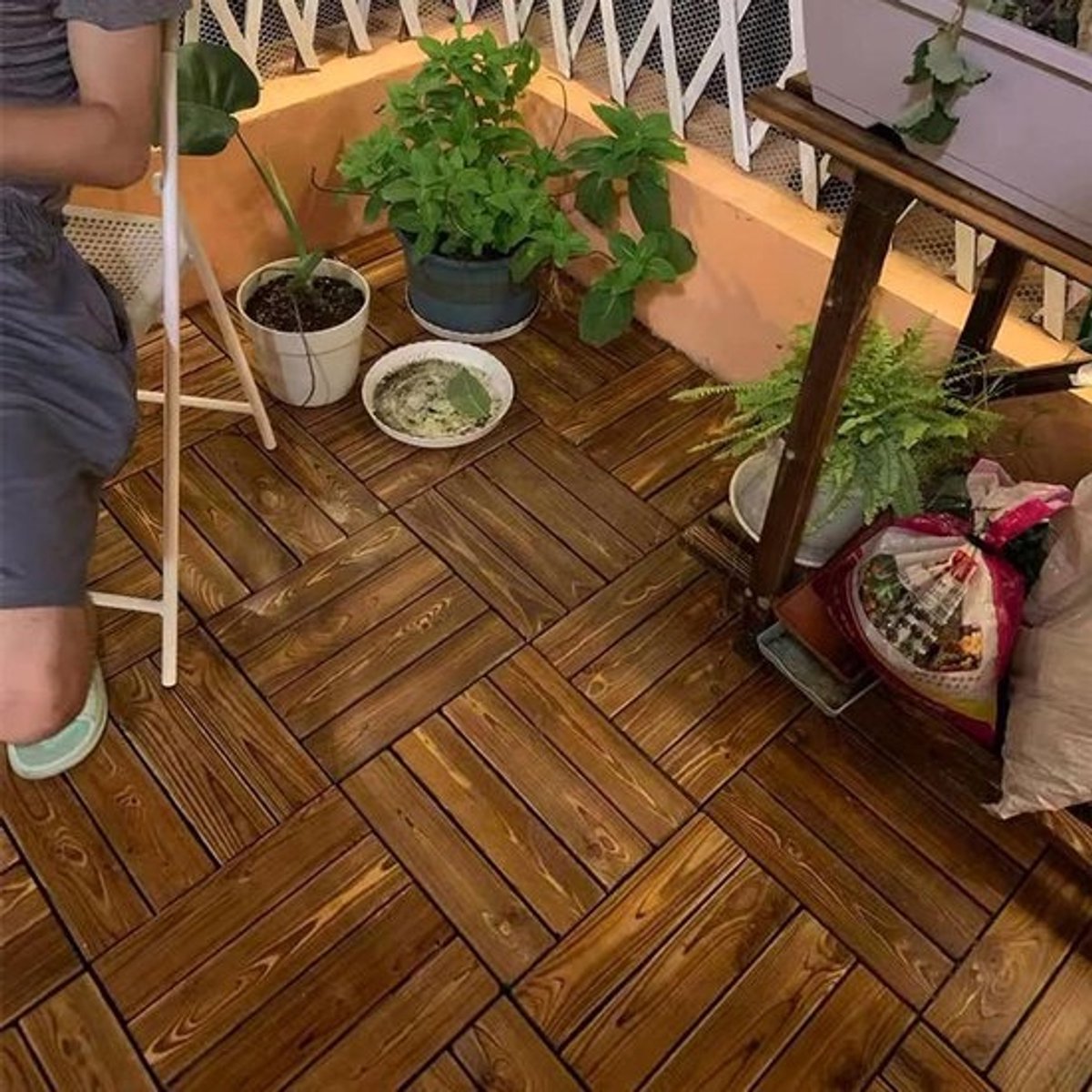 Houten Vloerblokken - Terrastegels Hout - Buitenruimte Creëren - Waterdicht Acaciahout - 10 Stuks - Natuurlijk Hout