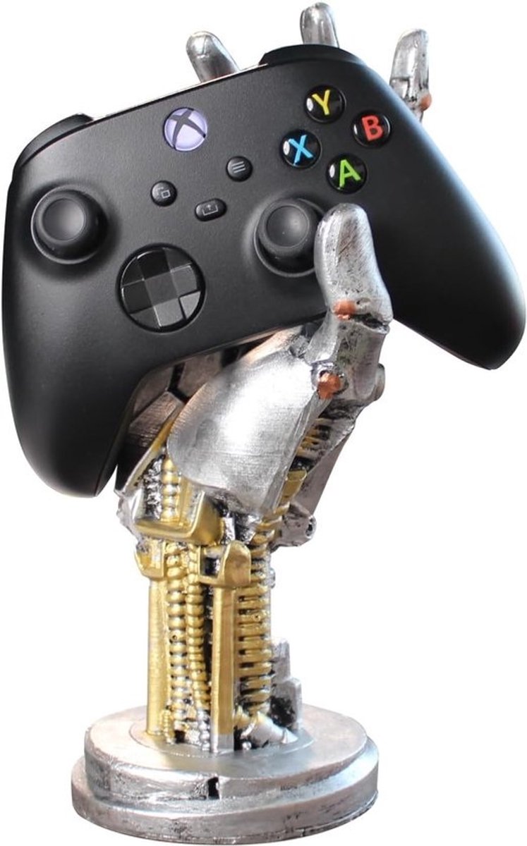 Gaming Standaard - Controllerhouder Hoofdtelefoon - Bureau Decoratie - Uniek Robotarm Design - 10x10x25 cm - Metaal Zilver