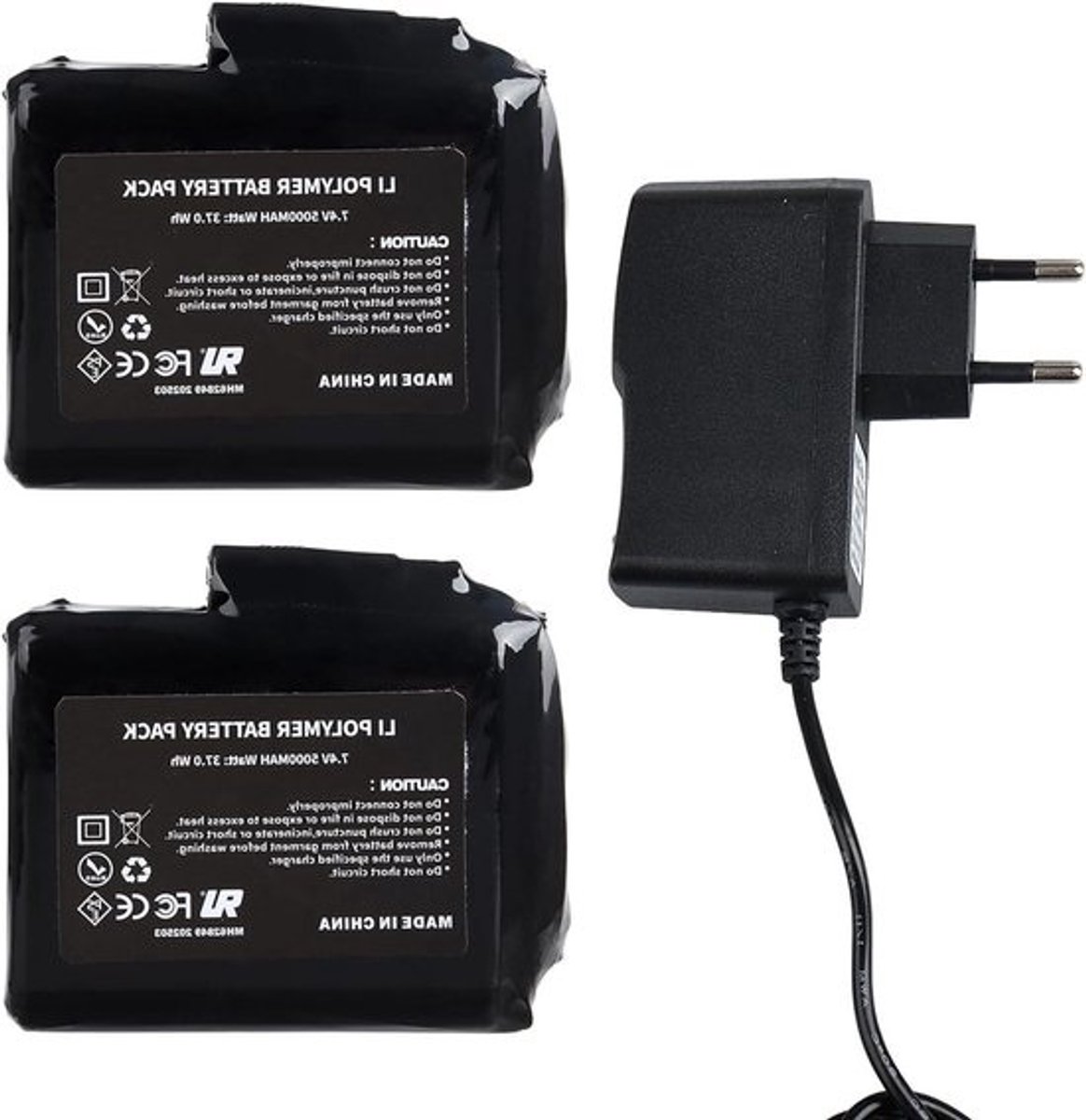 Oplaadbare Verwarming Batterijen - Lithium Polymeer Accu - Kleding Verwarmen - Vlamvertragende Schaal - 7.4V 5000mAh - Zwart