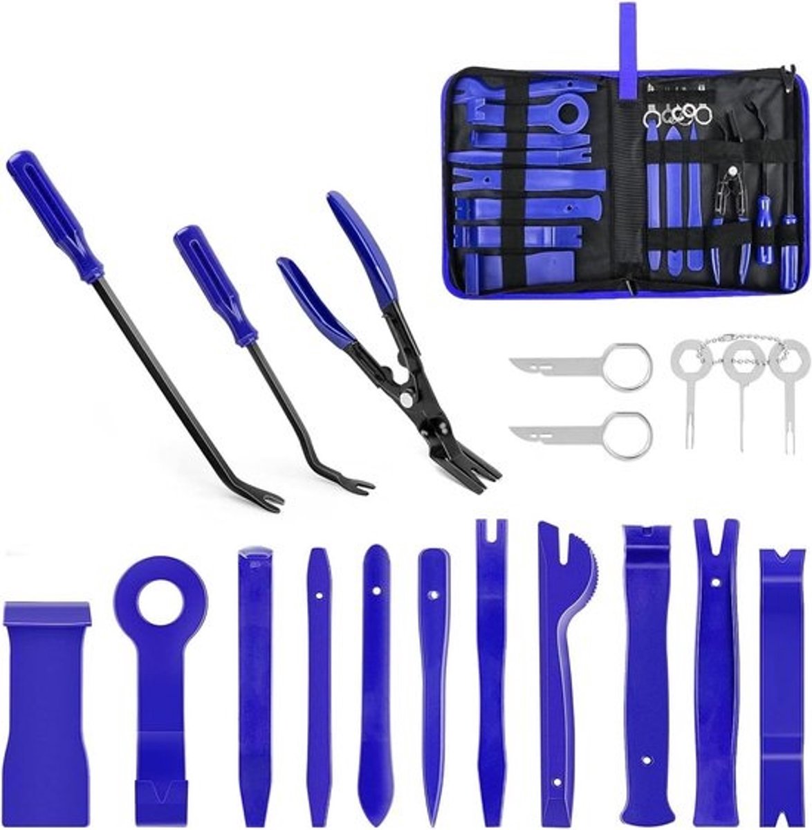 19 Pcs Trim Removal Toolset,Car Clamp Fastener Self Adhesive Cable Clips Kit,Plastic Pry Tool Repair Kit,Push Pin Bumper Retiner Tool for Panels, Stereos, Dashboards, Clips