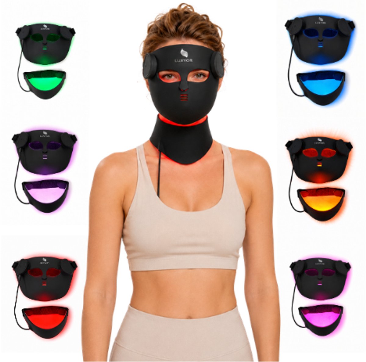 Luxyor RedLight Masker - LED Gezichtsmasker met Nekband - Rood Licht Therapie - Red Light Therapy Mask - Medisch Siliconen - 4 Golflengtes 460 tot 850 nm - Draadloos